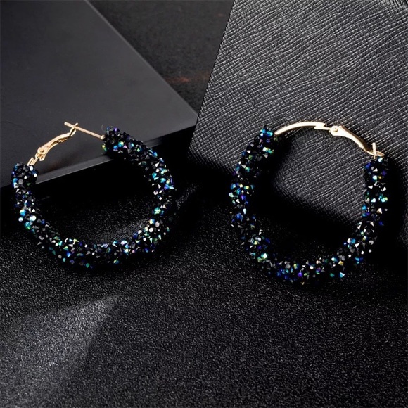 Jewelry - Black Crystal Hoop Round Rhinestone Big Earring